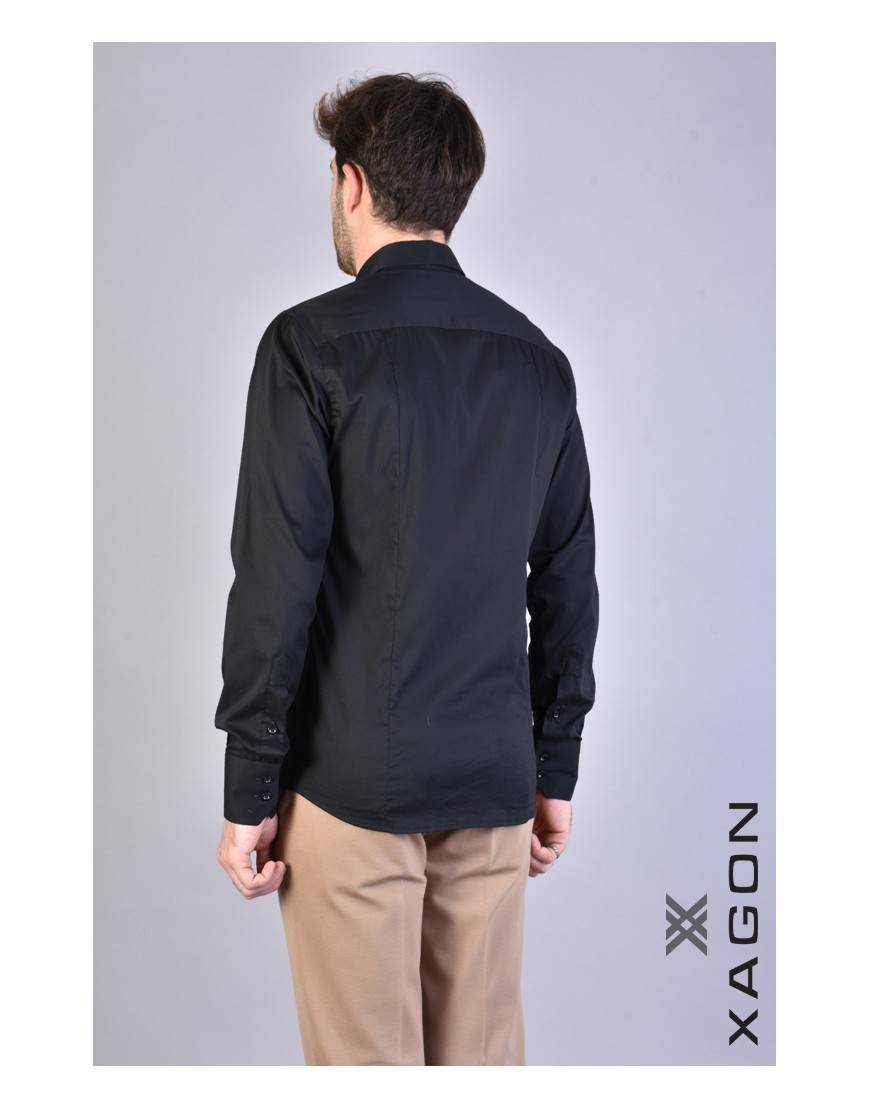 La haine inside us CAMICIA PAMATE Stretch Slim Fit Nero Qualità