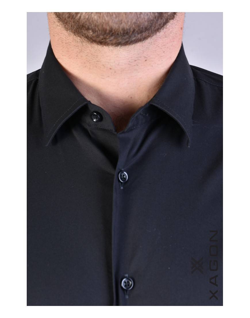 La haine inside us CAMICIA PAMATE Stretch Slim Fit Nero Qualità
