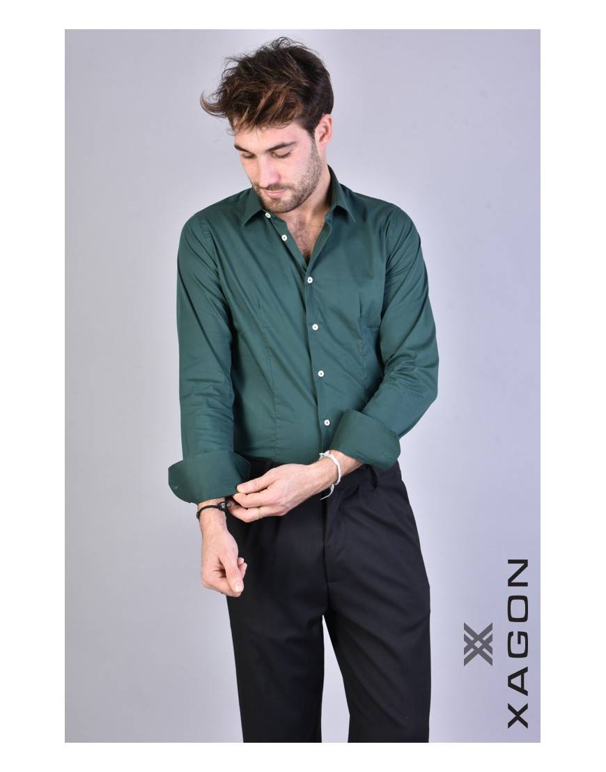 La haine inside us CAMICIA PAMATE Stretch Slim Fit Verde Vendita