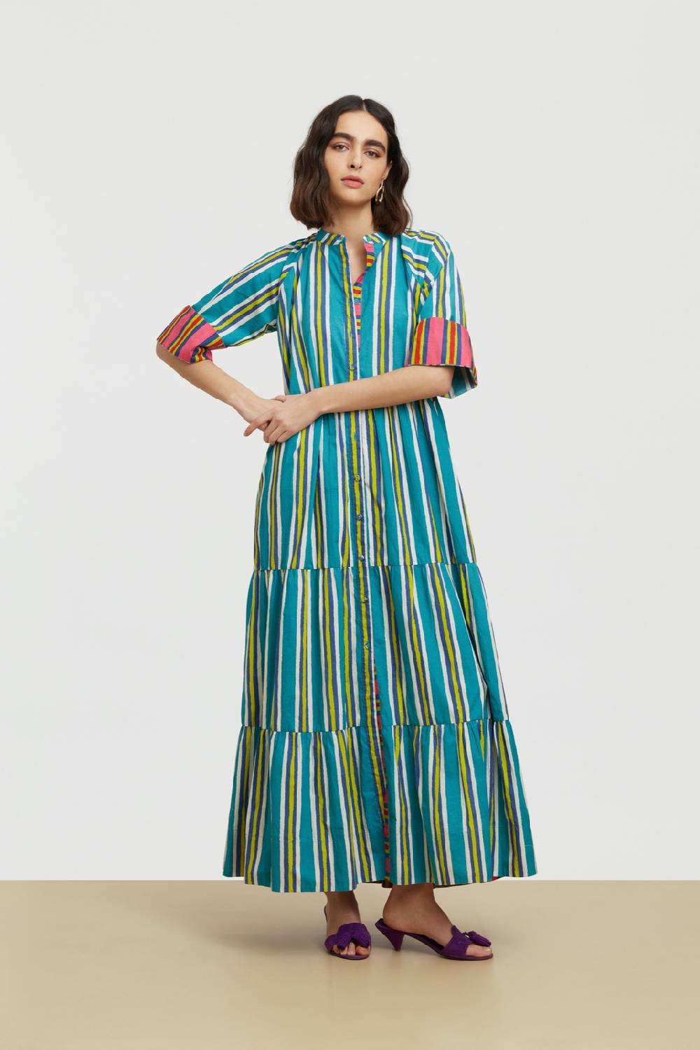 Lisa Corti abito rambagh crazy stripes peacock Nuova
