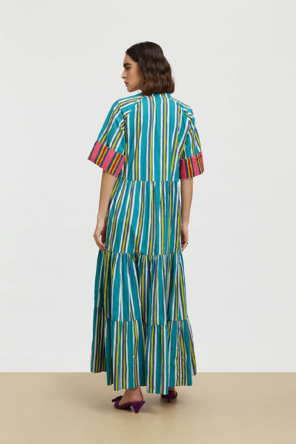 Lisa Corti abito rambagh crazy stripes peacock Nuova