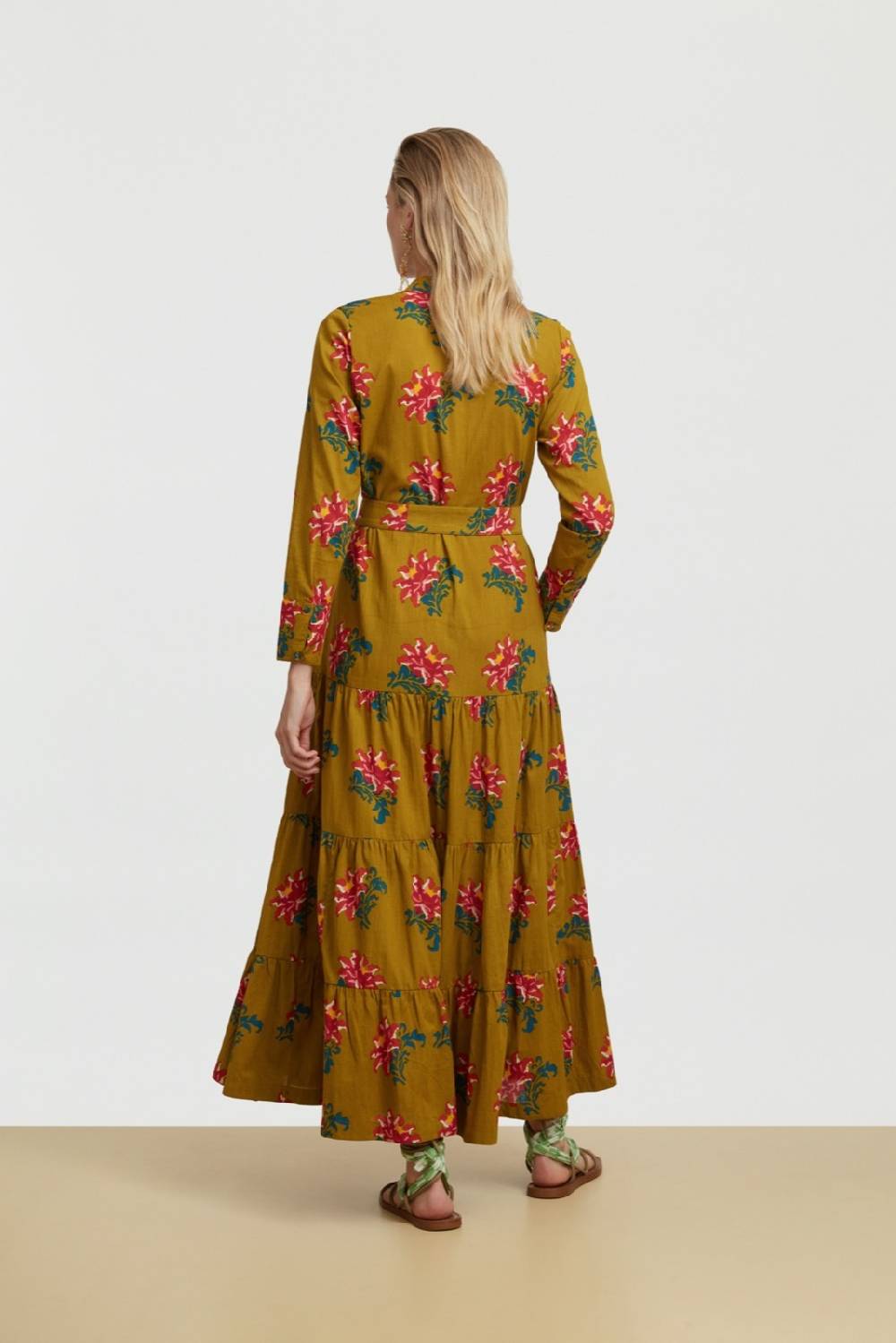 Lisa Corti abito tulsi tangeri rose olive green Nuovo