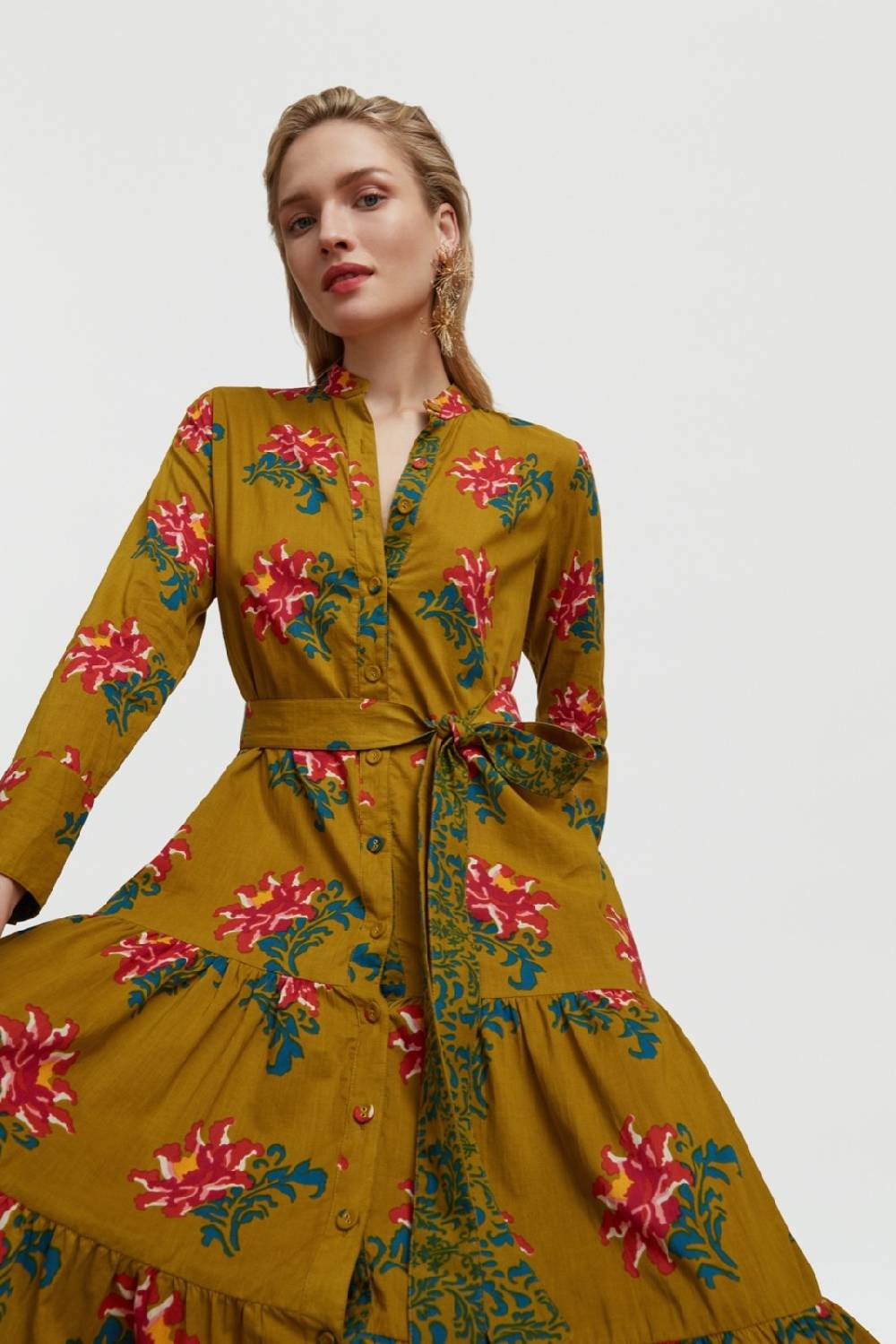 Lisa Corti abito tulsi tangeri rose olive green Nuovo