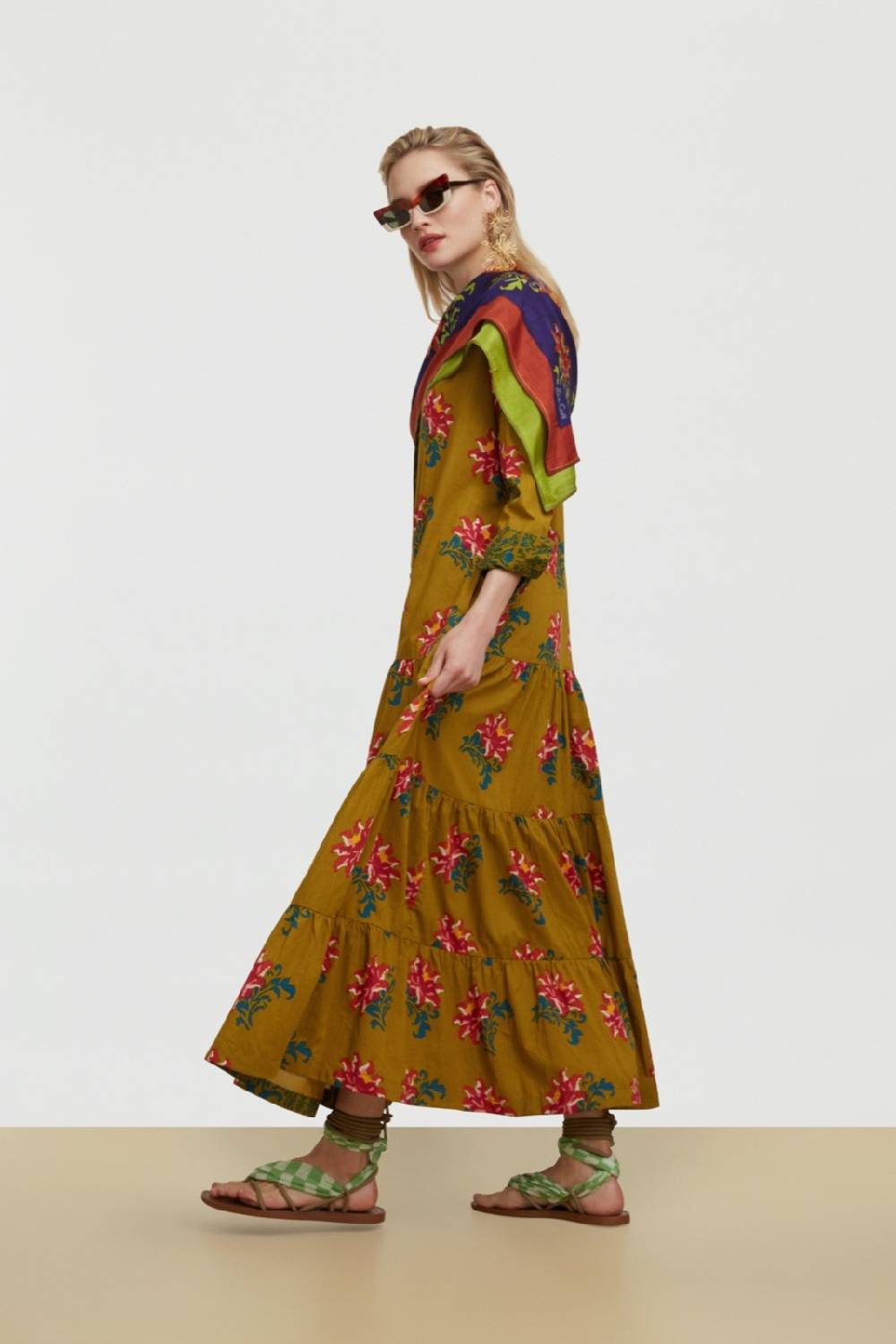 Lisa Corti abito tulsi tangeri rose olive green Nuovo