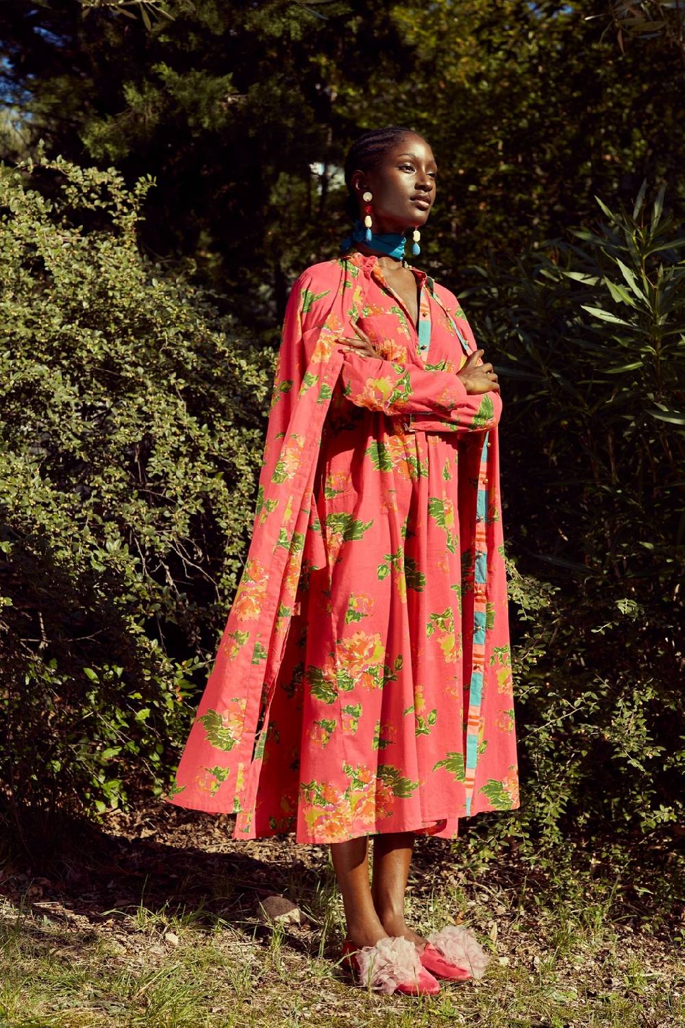 Lisa Corti kurta lunga aperta azhar flower fuxia Promozione
