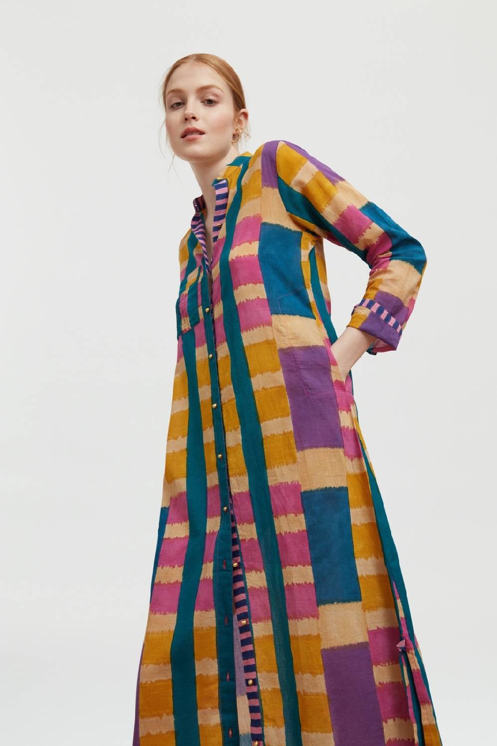 Lisa Corti kurta lunga aperta ankara mustard Negozi Online