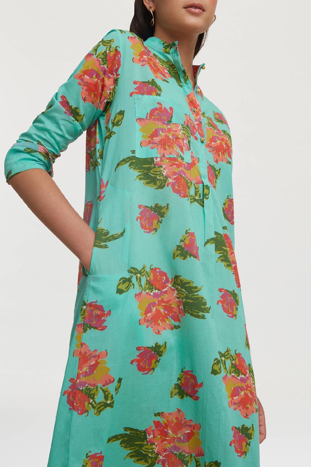 Lisa Corti kurta lunga azhar flower aqua Consegna Veloce