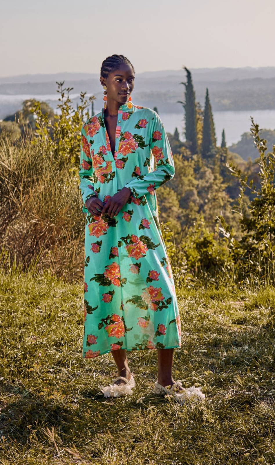 Lisa Corti kurta lunga azhar flower aqua Consegna Veloce