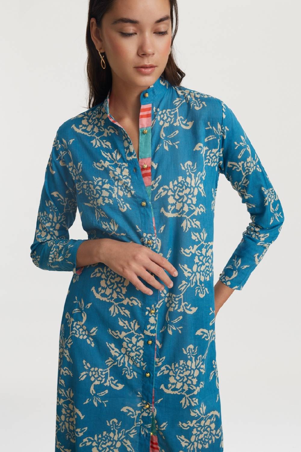 Lisa Corti kurta lunga aperta kandem design turquoise Promozione Limitata