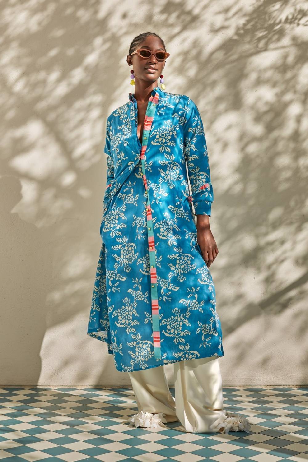 Lisa Corti kurta lunga aperta kandem design turquoise Promozione Limitata