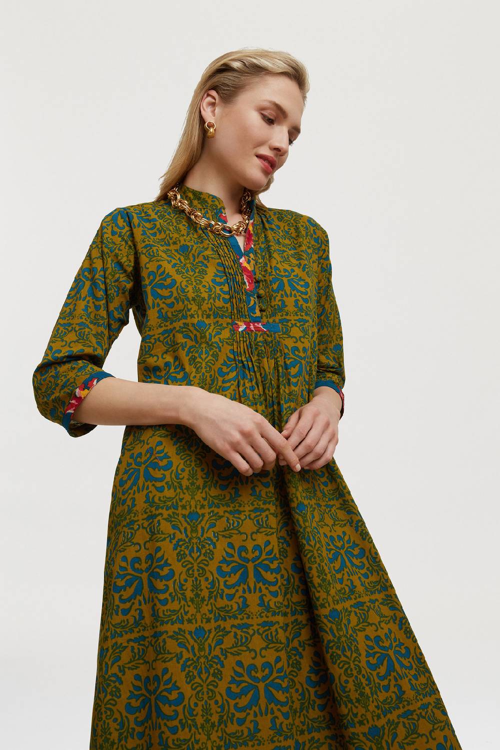 Lisa Corti caftano mirte tangeri damask olive green Sottocosto