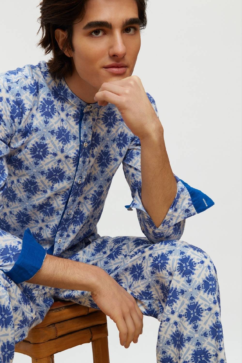 Lisa Corti camicia santorini morocco design blue Nuovo