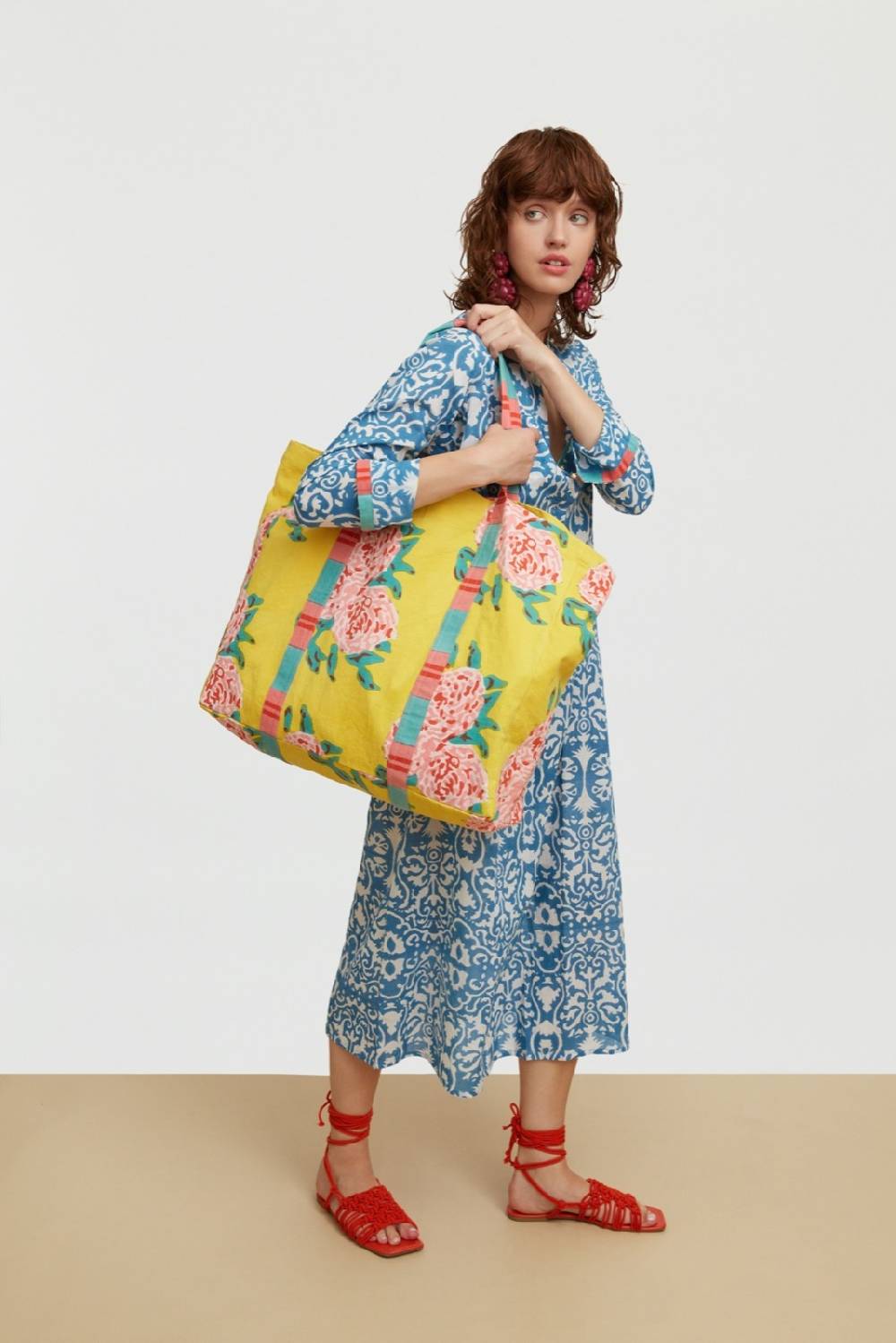 Lisa Corti kurta lunga damask design white blue Vendite Flash