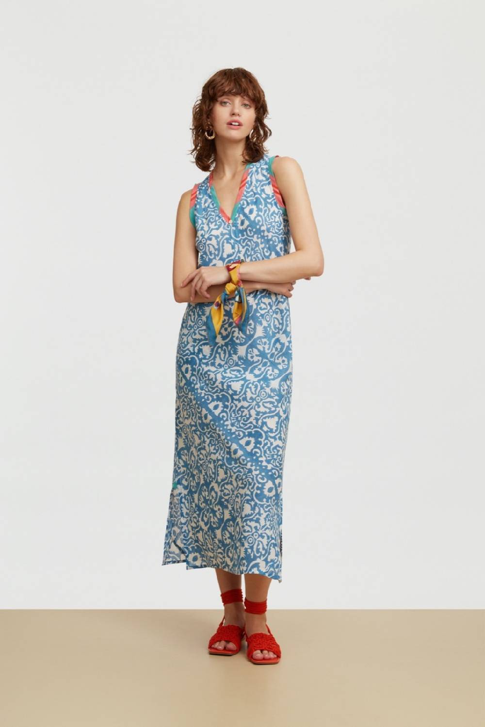Lisa Corti abito cheack damask design white blue