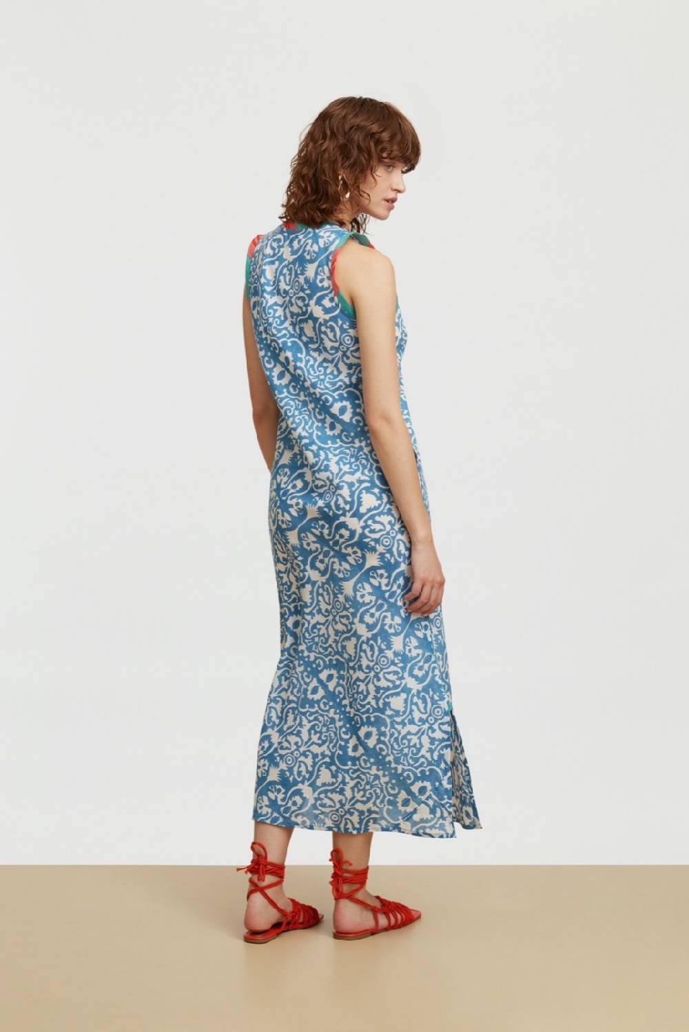 Lisa Corti abito cheack damask design white blue In Saldo