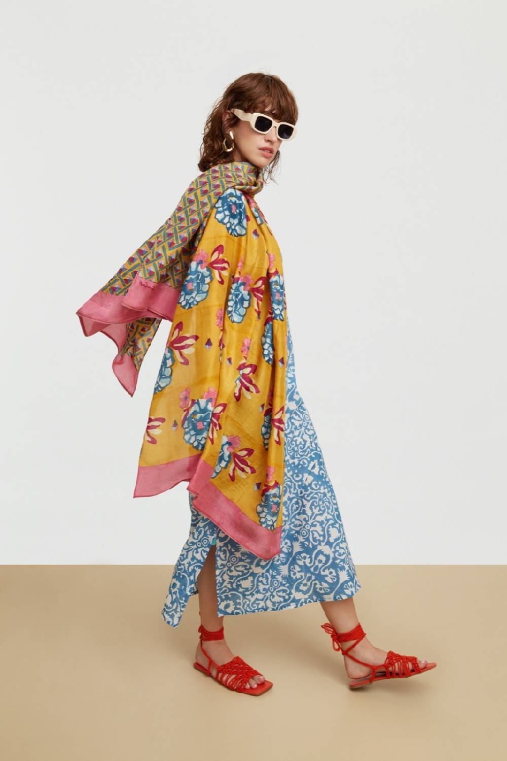 Lisa Corti abito cheack damask design white blue In Saldo