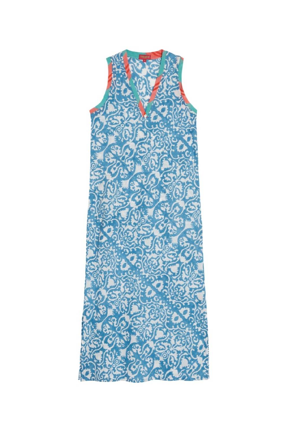 Lisa Corti abito cheack damask design white blue In Saldo