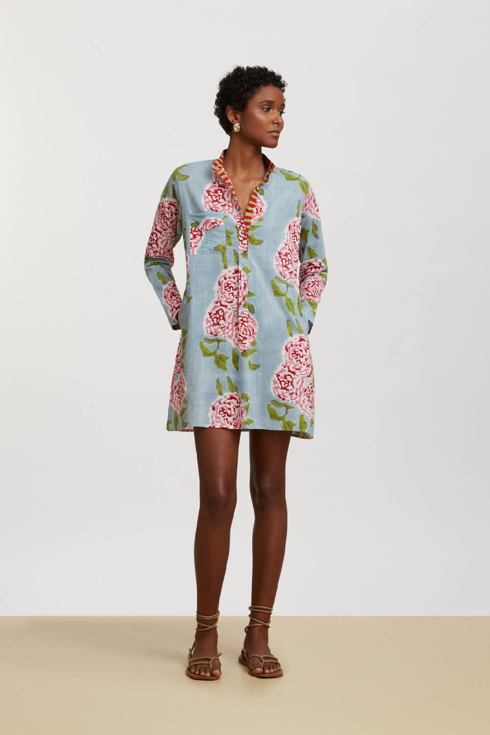 Lisa Corti kurta corta leopard flower sky light blue Moda