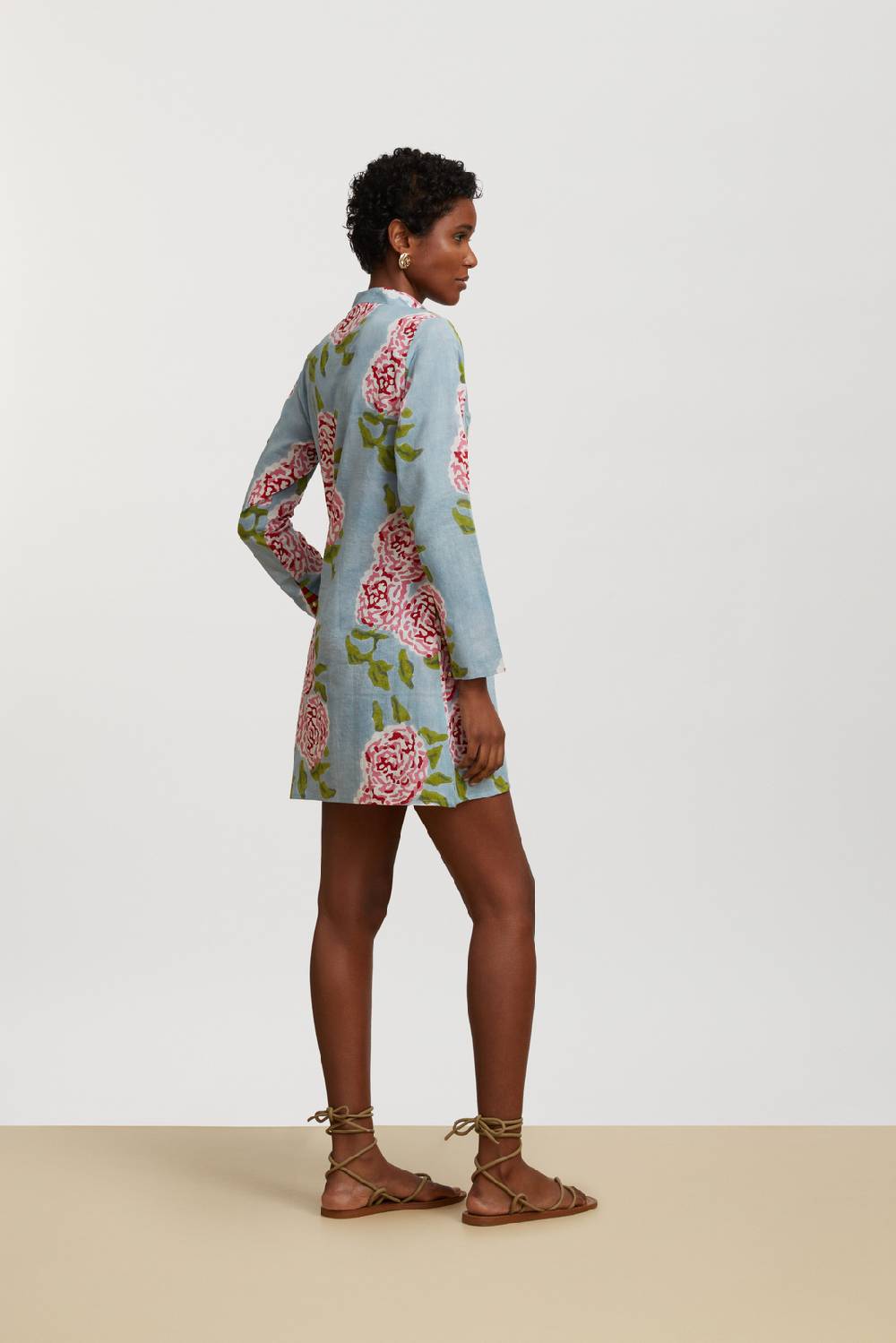 Lisa Corti kurta corta leopard flower sky light blue Moda