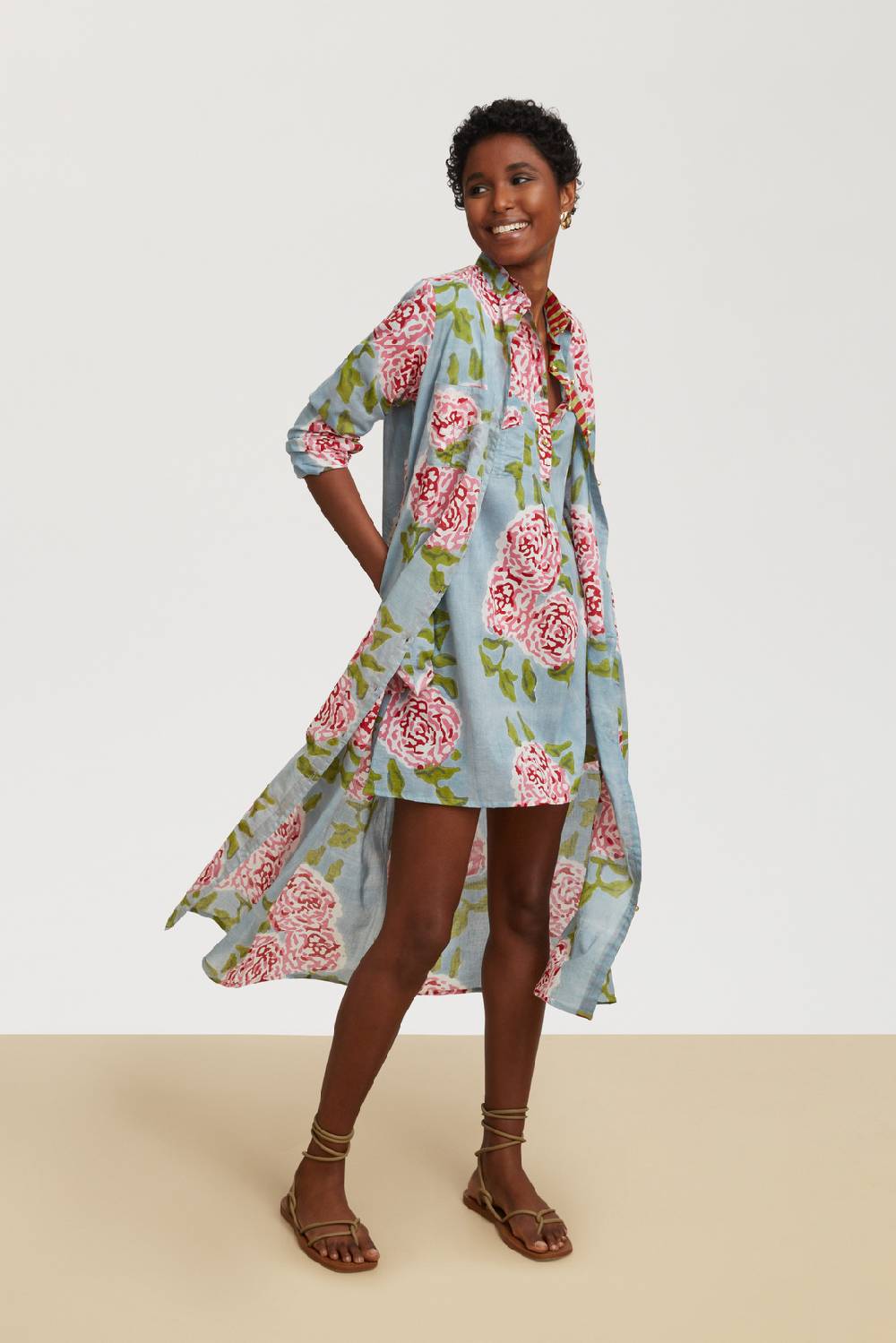 Lisa Corti kurta corta leopard flower sky light blue Moda