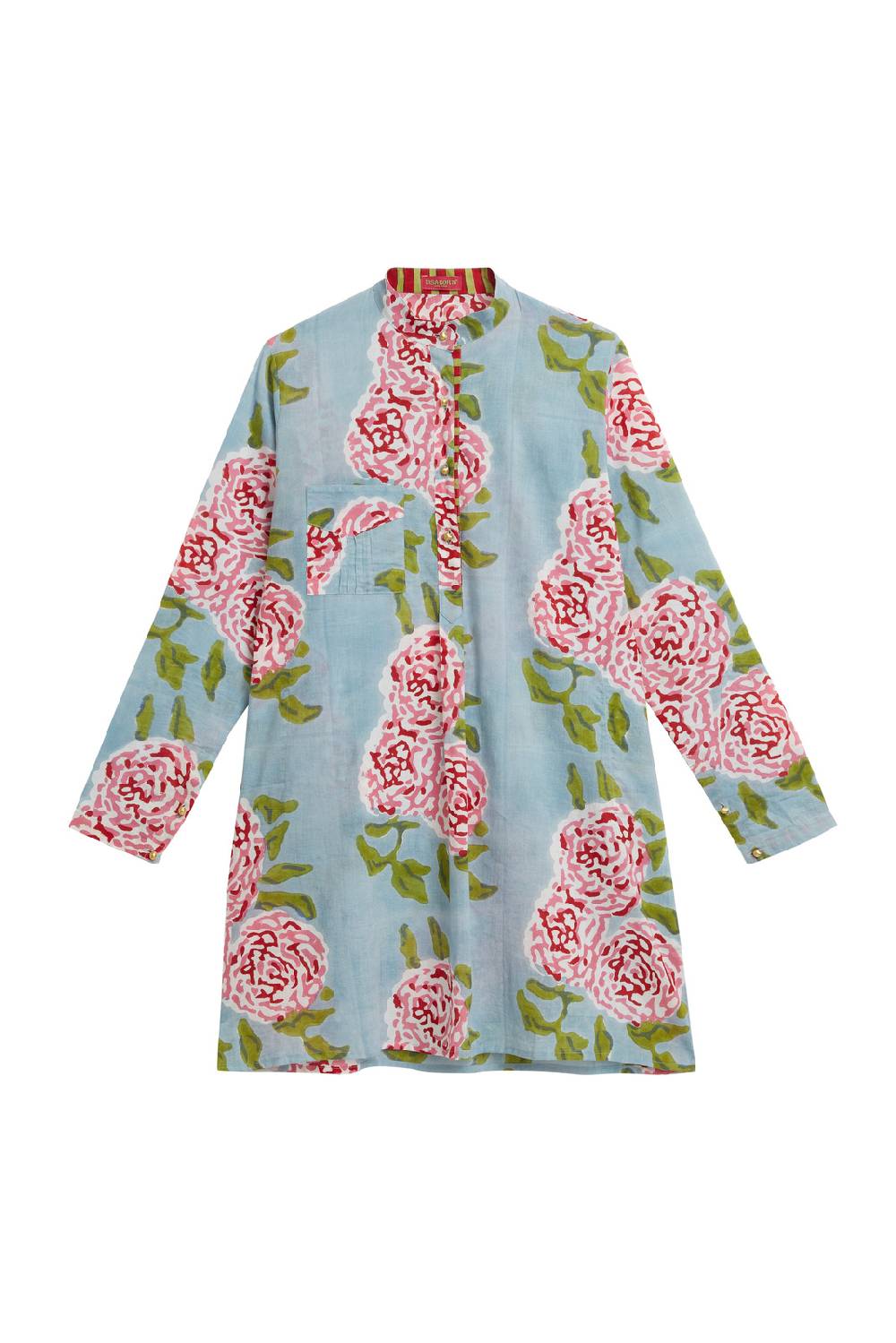 Lisa Corti kurta corta leopard flower sky light blue Moda