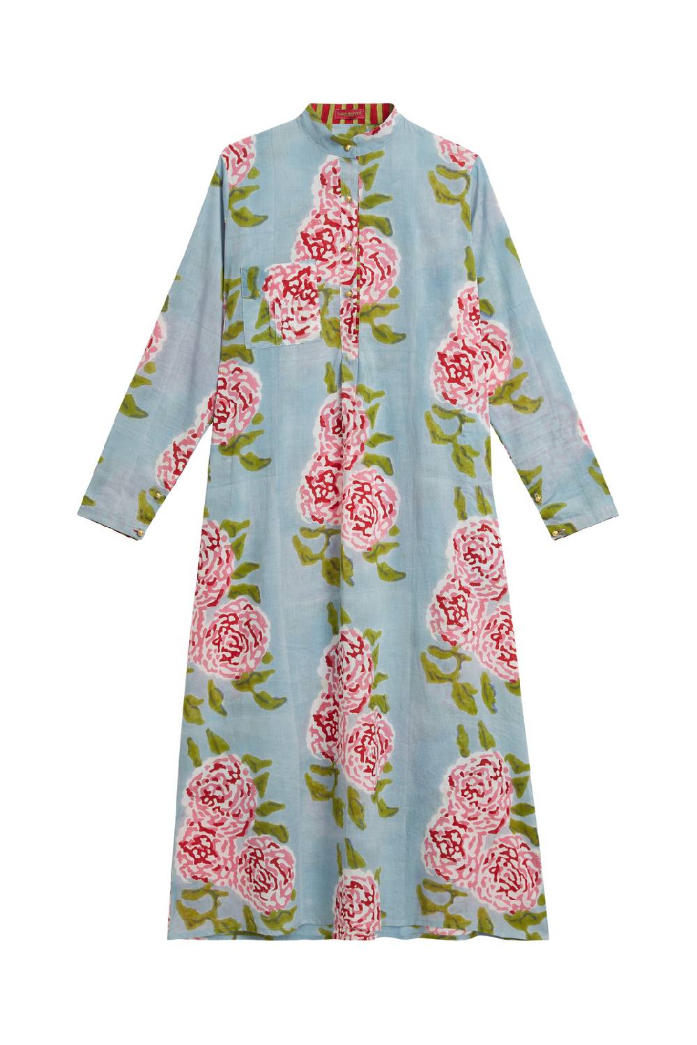 Lisa Corti kurta lunga leopard flower sky light blue Italy