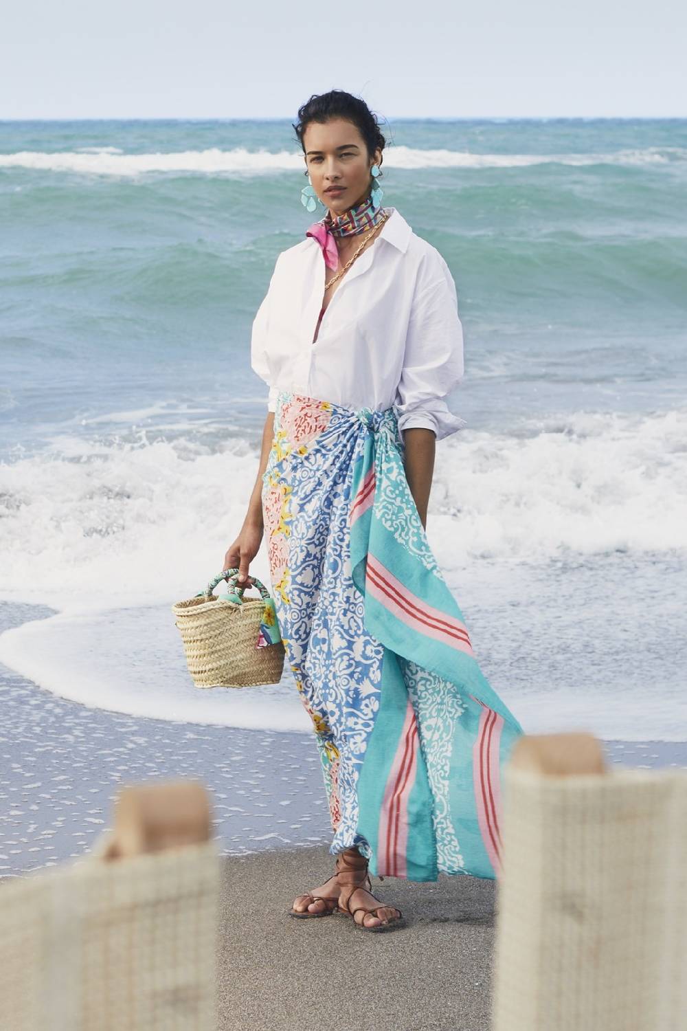 Lisa Corti borsa mercato in paglia aqua -rebecca de ravenel x lisa corti Vendita