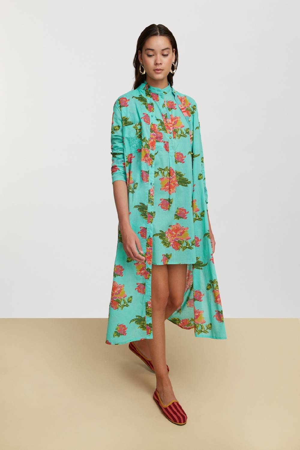 Lisa Corti kurta corta azhar flower aqua Pezzi Unici