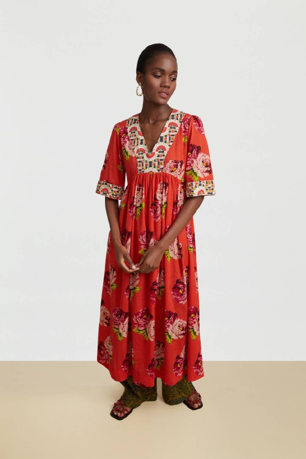 Lisa Corti abito gypsy folk rose coral Fino Al -60%
