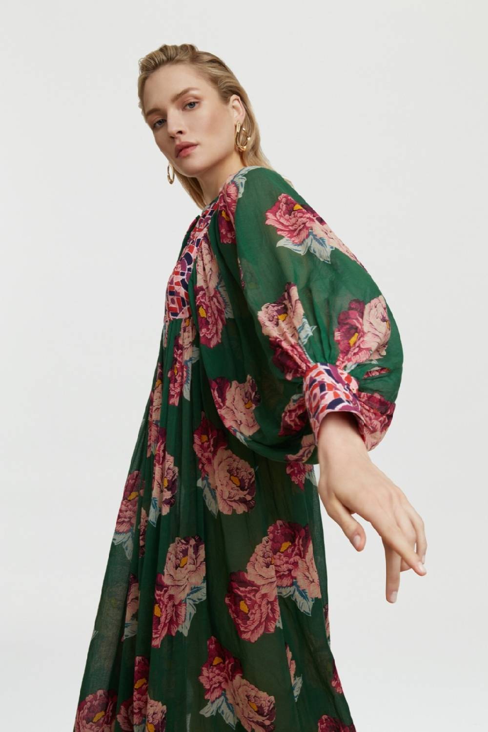 Lisa Corti abito ortensia folk rose green Sconto