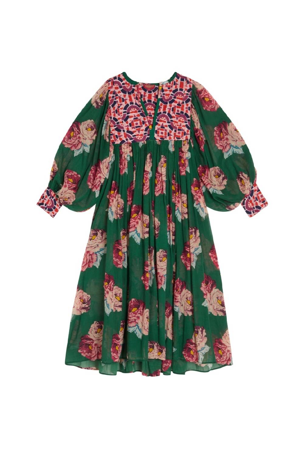 Lisa Corti abito ortensia folk rose green Sconto