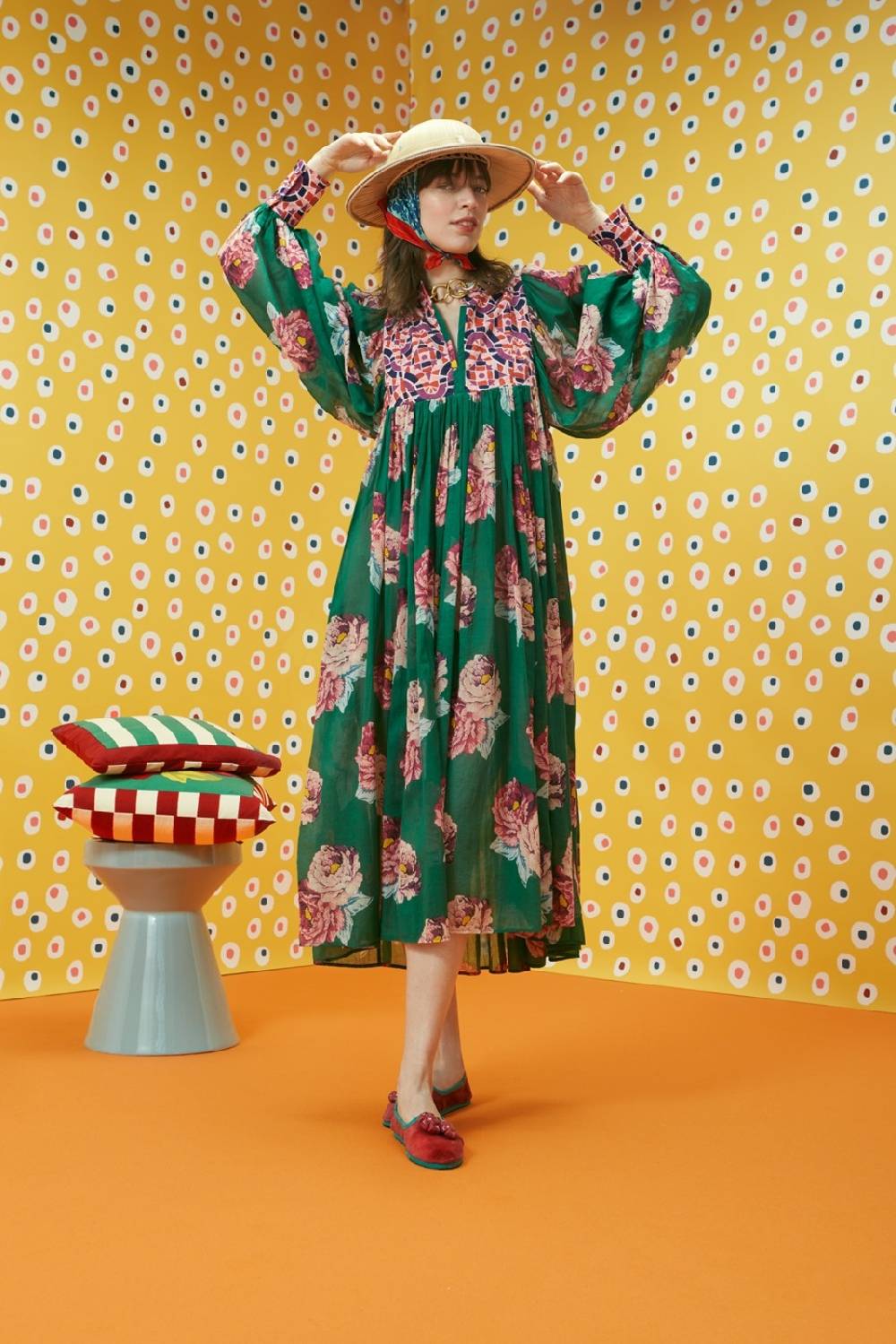 Lisa Corti abito ortensia folk rose green Sconto