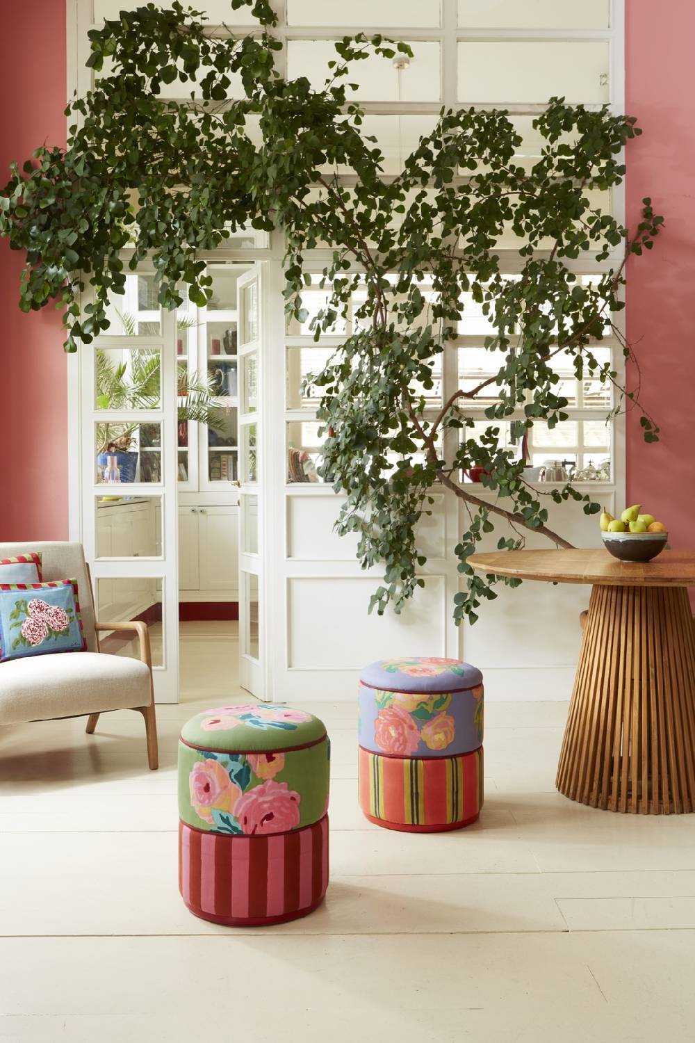 Lisa Corti pouf nizam acid green stripes old pink rust Saldi Di Fabbrica