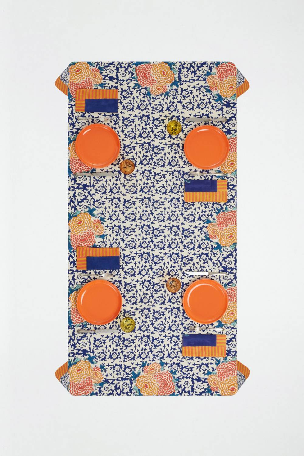 Lisa Corti telo cotone 140x240cm arabesque corolla blue natural Nuovo