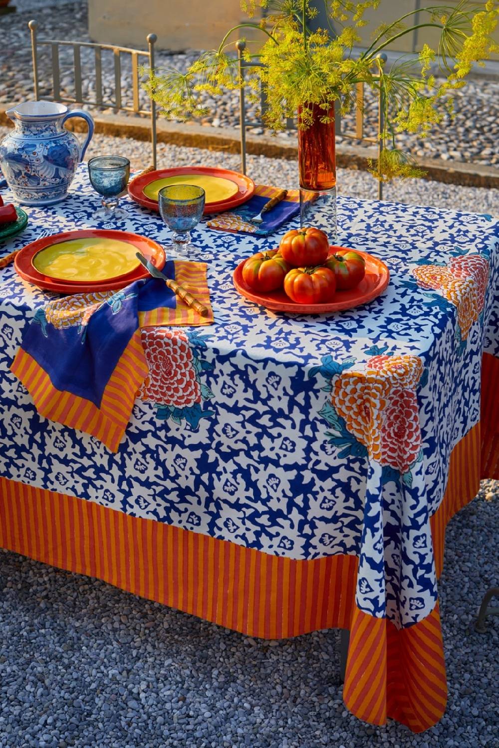 Lisa Corti telo cotone 140x240cm arabesque corolla blue natural Nuovo