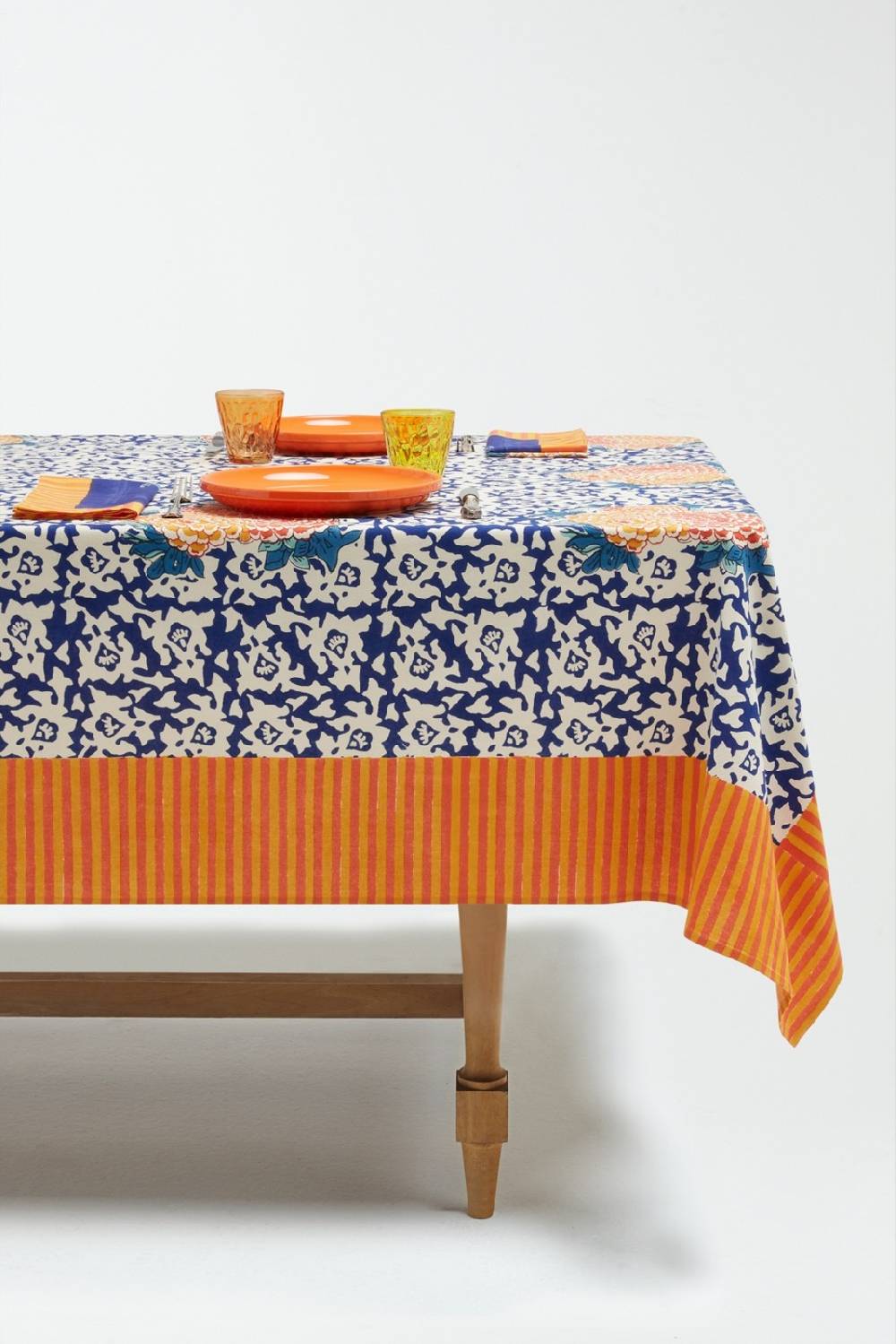 Lisa Corti telo cotone 180x270cm arabesque corolla blue natural Soddisfazione Garantita