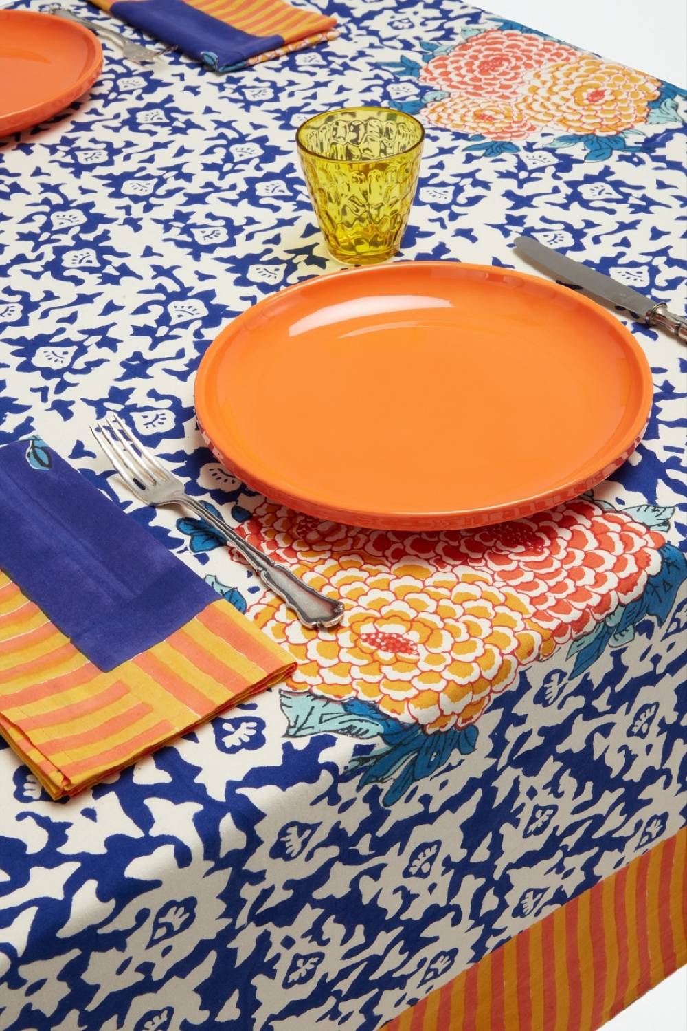 Lisa Corti telo cotone 180x270cm arabesque corolla blue natural Soddisfazione Garantita