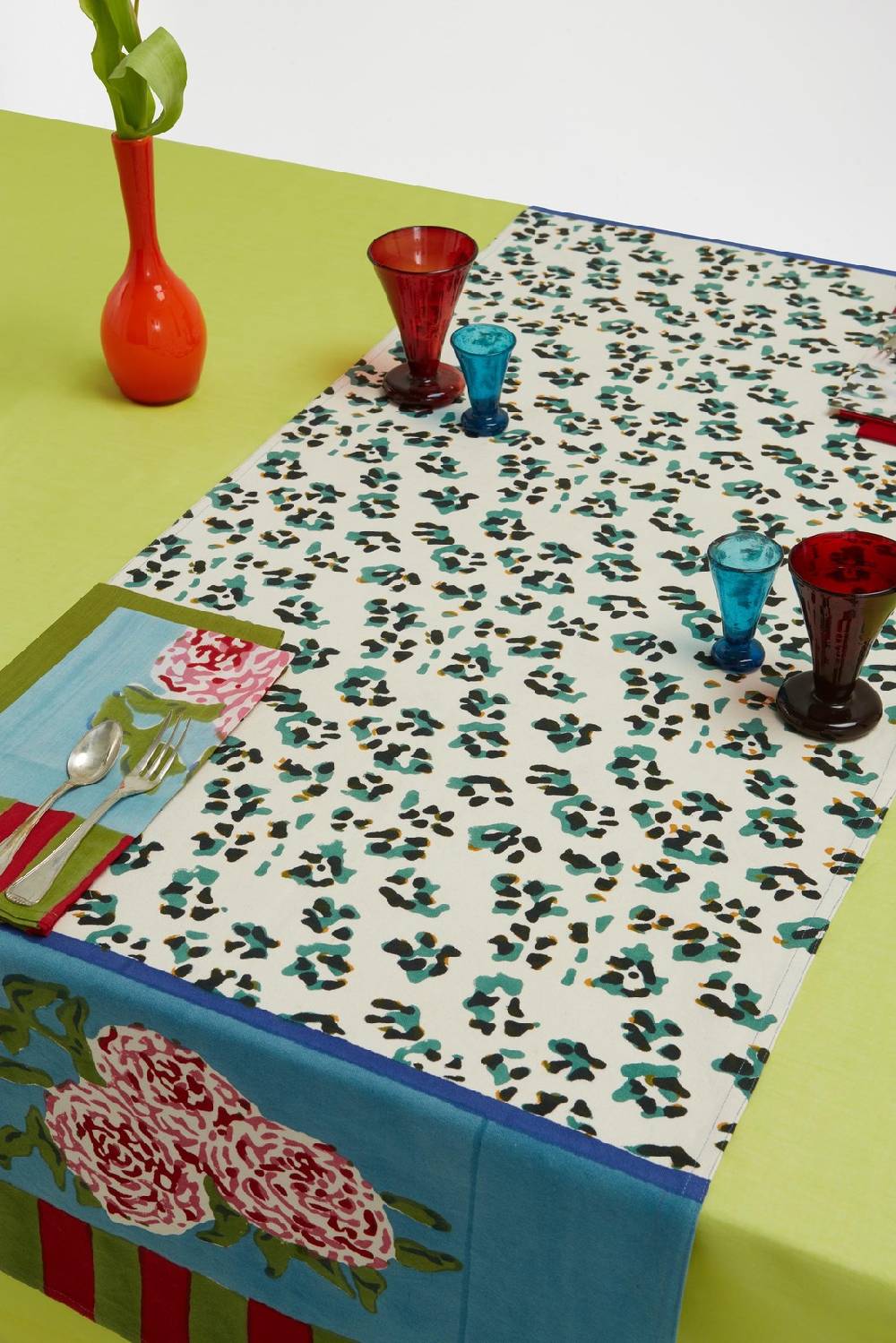 Lisa Corti tovaglietta doppia cotone 50x150cm leopard stripes sky Vendite Flash