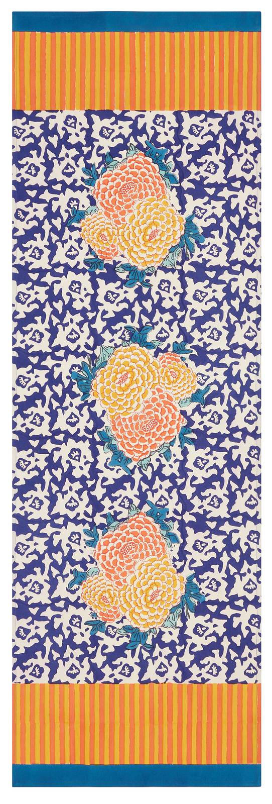 Lisa Corti tovaglietta doppia cotone 50x150cm arabesque corolla blue natural
