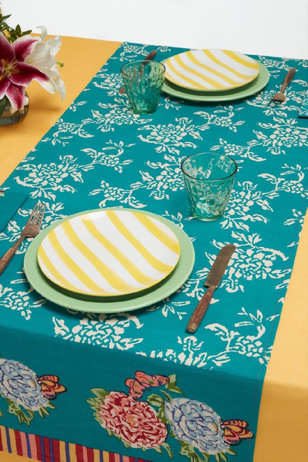 Lisa Corti tovaglietta doppia cotone 50x150cm kandem queen green In Linea