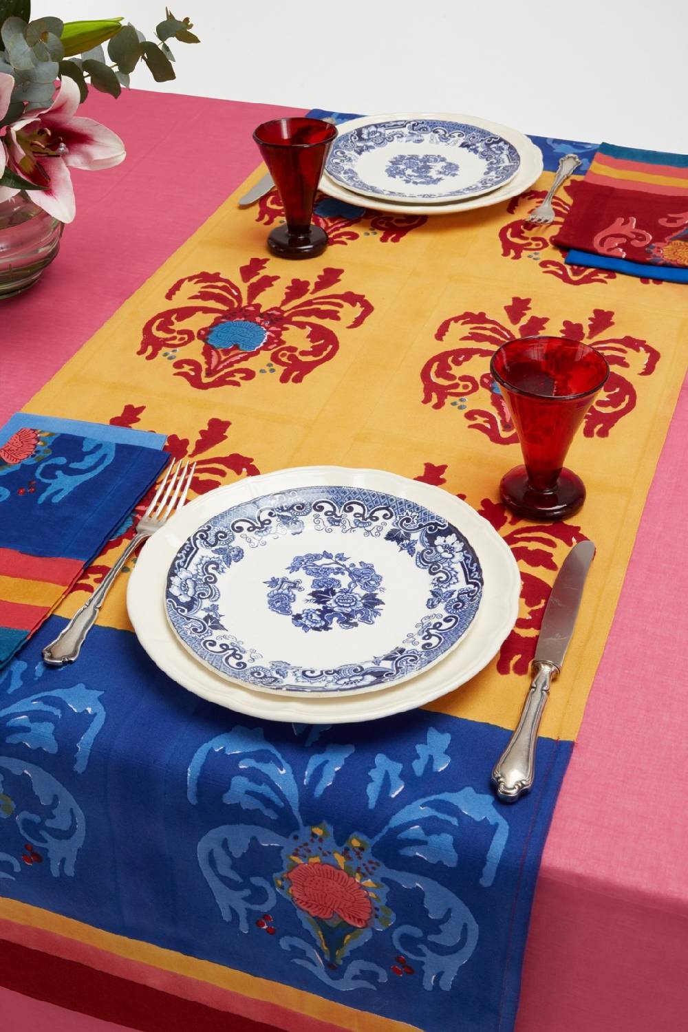 Lisa Corti tovaglietta doppia cotone 50x150cm brocade royal blue Negozio online di fabbrica