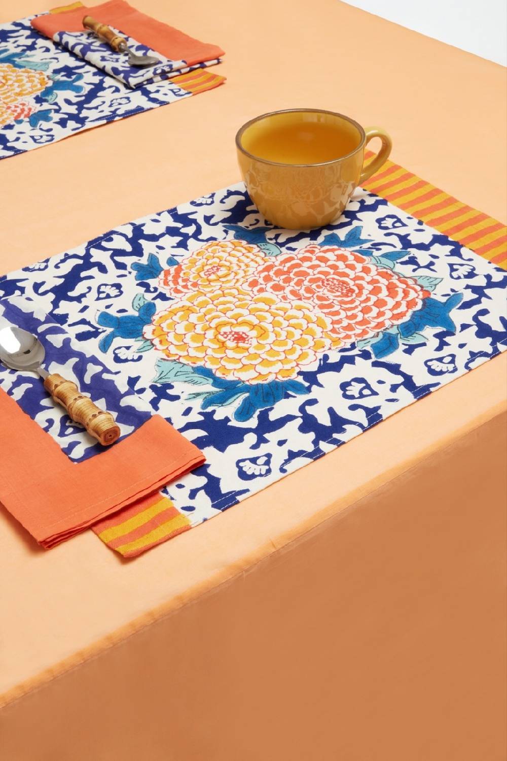 Lisa Corti tovagliolo cotone 50x50cm arabesque blue natural Soddisfazione Garantita