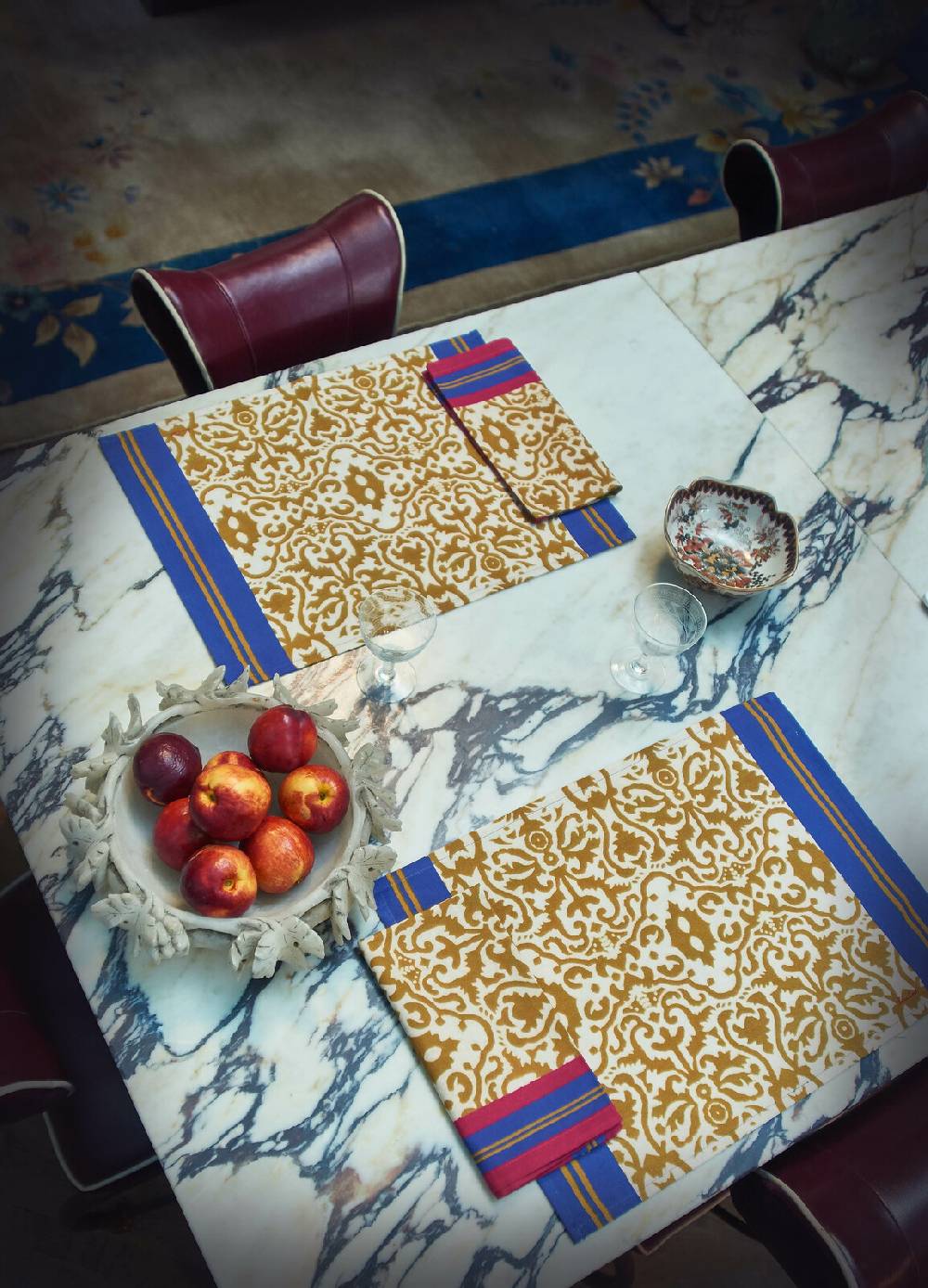 Lisa Corti tovagliolo cotone 50x50cm damask stripes chutney Prezzo Ridotto