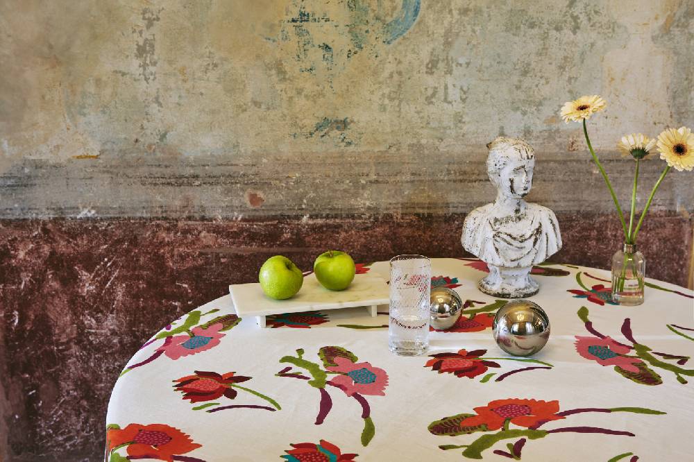Lisa Corti telo lino 140x240cm japanese white red Saldi Di Fabbrica