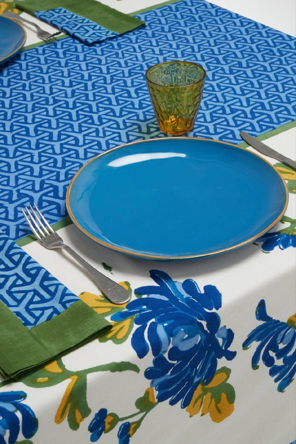 Lisa Corti telo cotone 140x240cm vienna blue cream Negozio