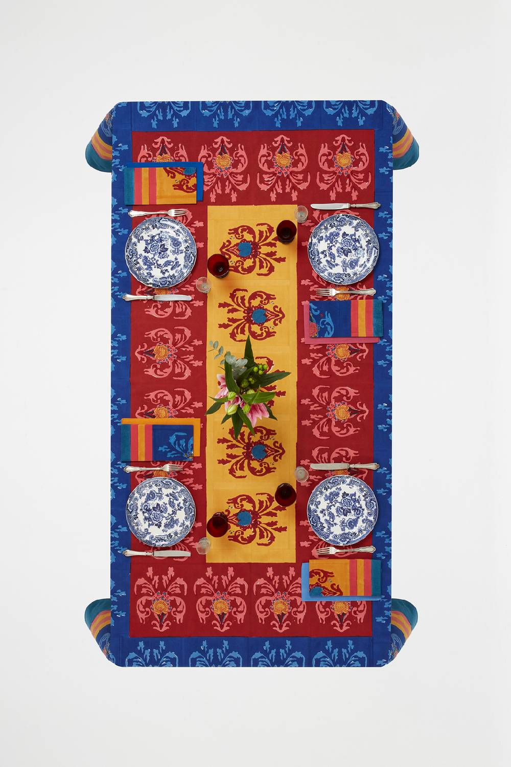 Lisa Corti telo cotone 140x240cm brocade royal blue In Saldo