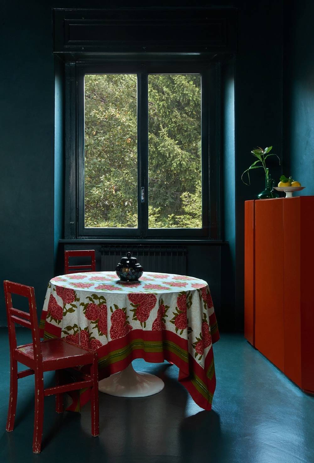 Lisa Corti telo cotone 140x240cm leopard bouquet red In Linea