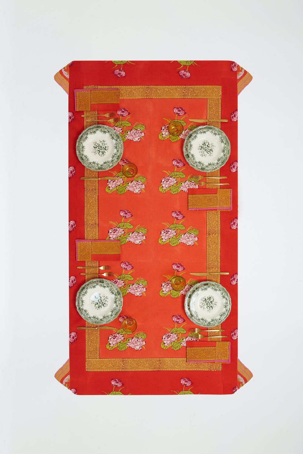 Lisa Corti telo cotone 140x240cm tea flower red orange Vendita