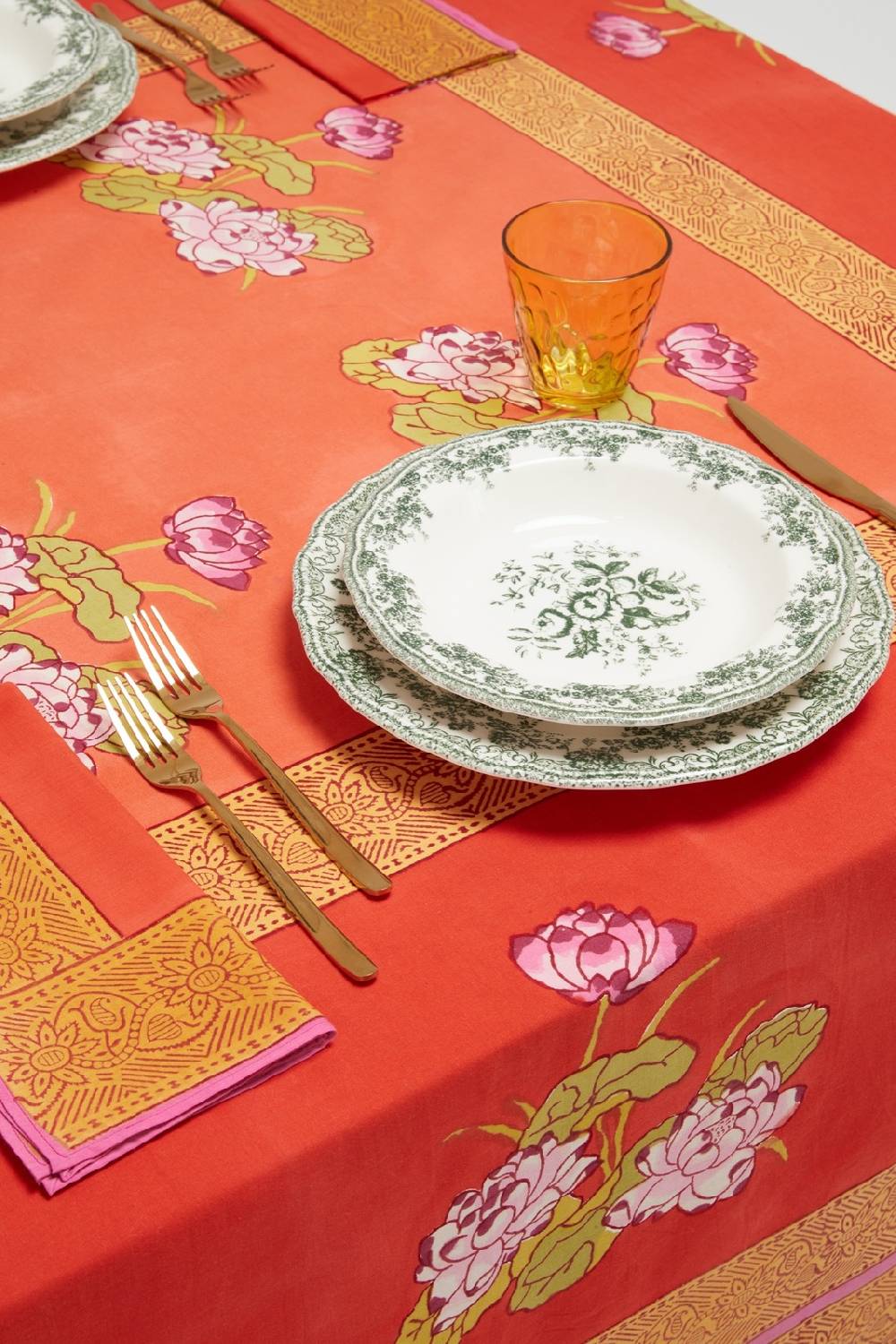 Lisa Corti telo cotone 140x240cm tea flower red orange Vendita