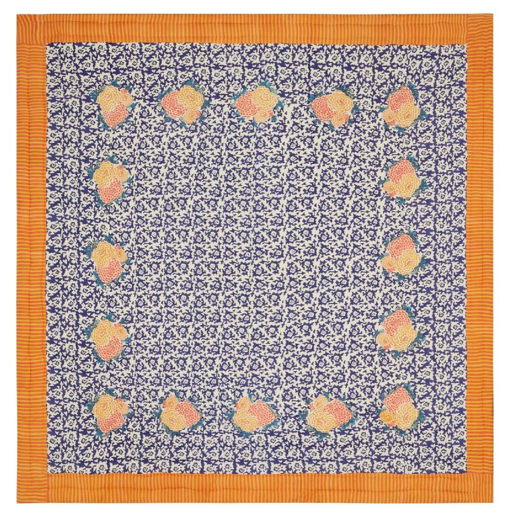 Lisa Corti trapunta reversibile 250x270cm arabesque corolla blue natural